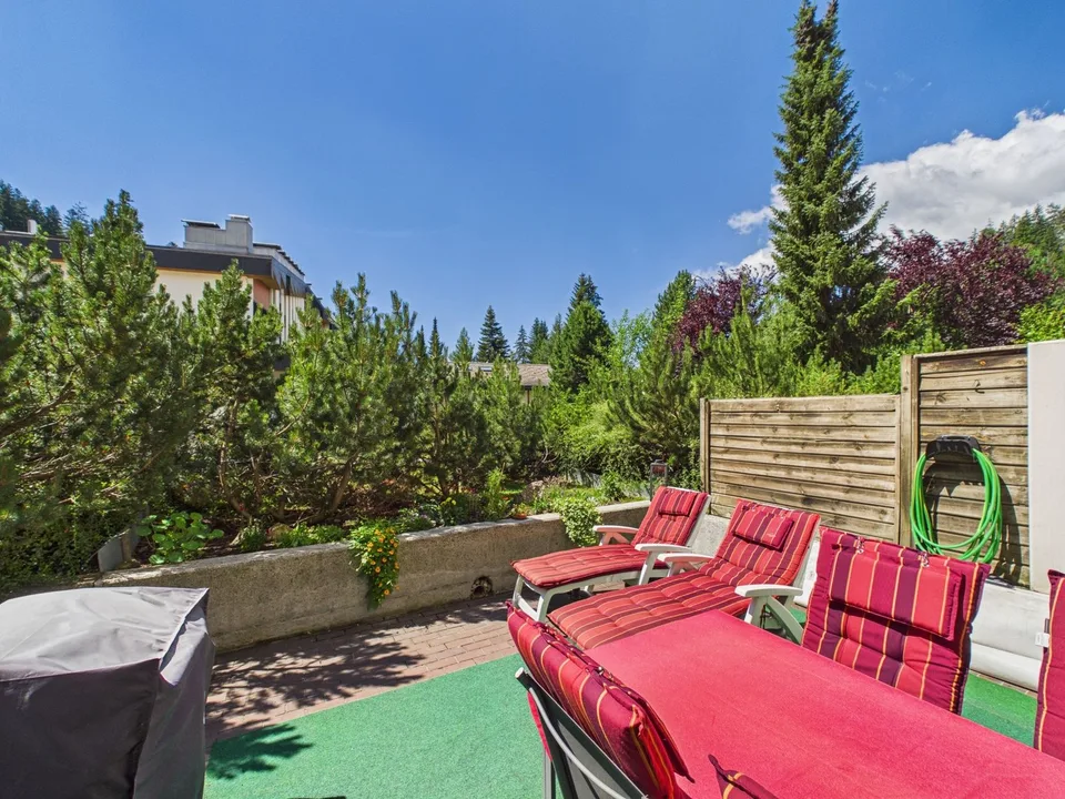 Sunny terrace and exclusive access to pool and sports facilities