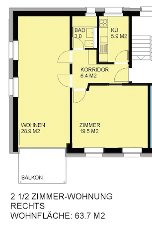 Ruhige, sonnige 2-Zimmer-Wohnung mit Balkon, ab 1. Oktober 2026 oder nach Vereinbarung
