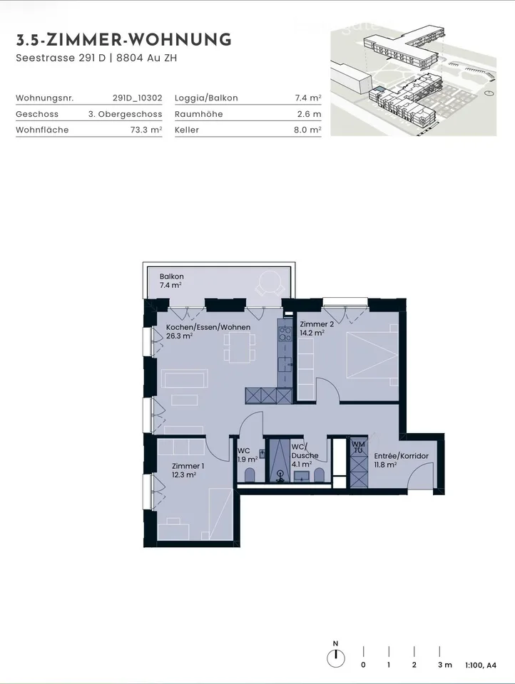 Erstbezug 3.5-Zimmer-Wohnung mit Seeblick in Au ZH – Neubau 2026