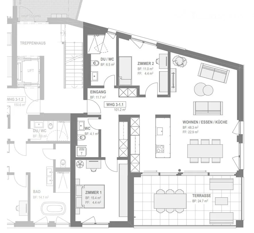 New building first occupancy in Rafz – 3.5 rooms, 101 m² and large covered terrace