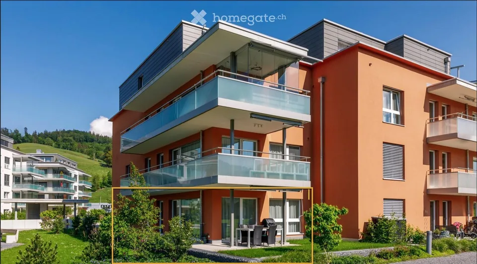 Moderne 3.5-Zimmer-Wohnung mit Terrasse und Blick ins Grüne