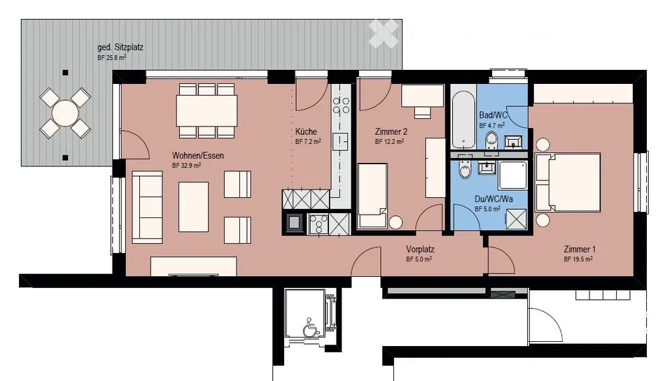 Modern 3.5-room apartment with terrace and green views