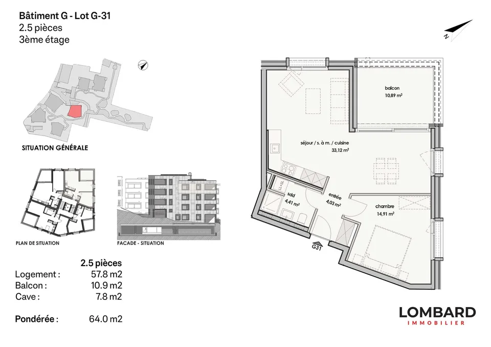 Attic with 2.5 rooms on the 3rd floor