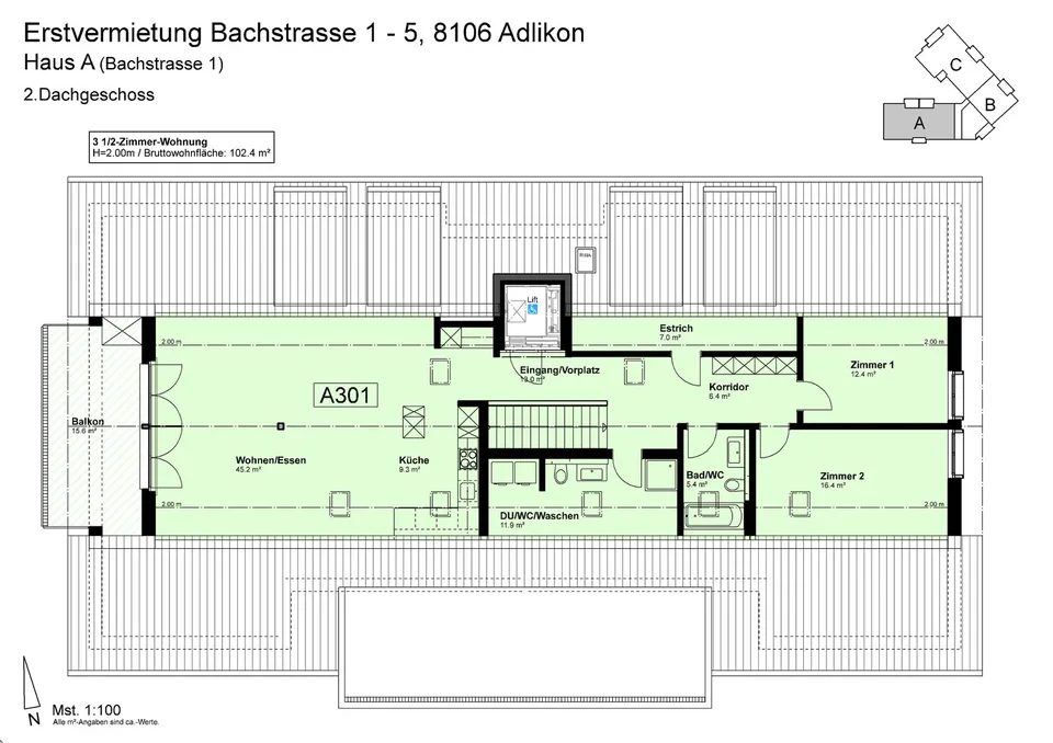 Appartement mansardé unique de 3 ½ pièces à Adlikon b. Regensdorf