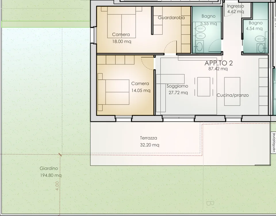 Moderne 3.5-Zimmer-Wohnung mit privatem Garten in Vacallo