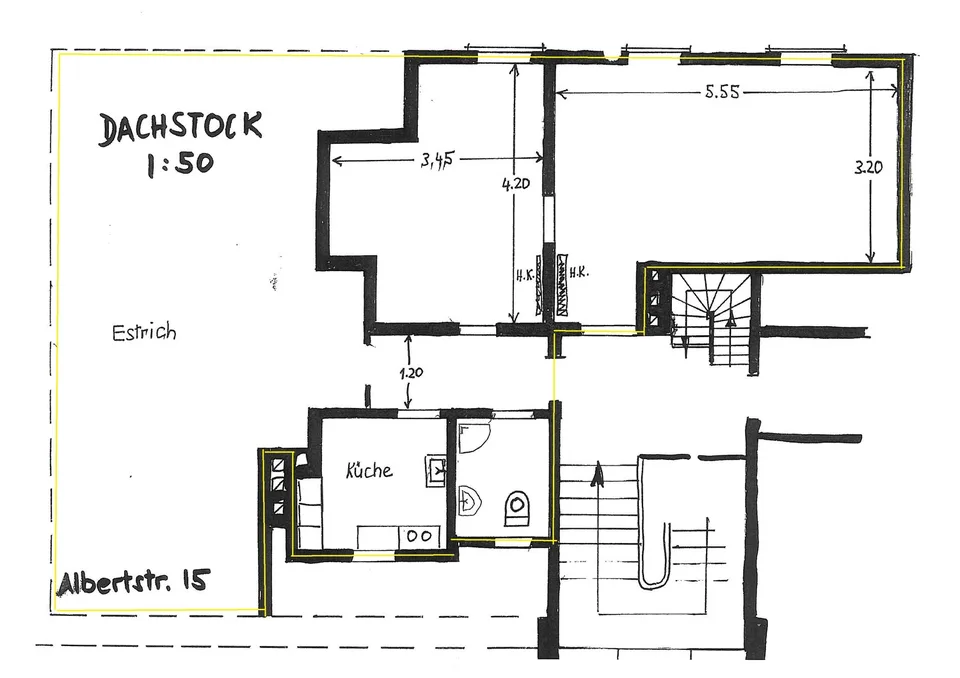 Appartement mansardé de 2 pièces meublé - idéal pour les célibataires