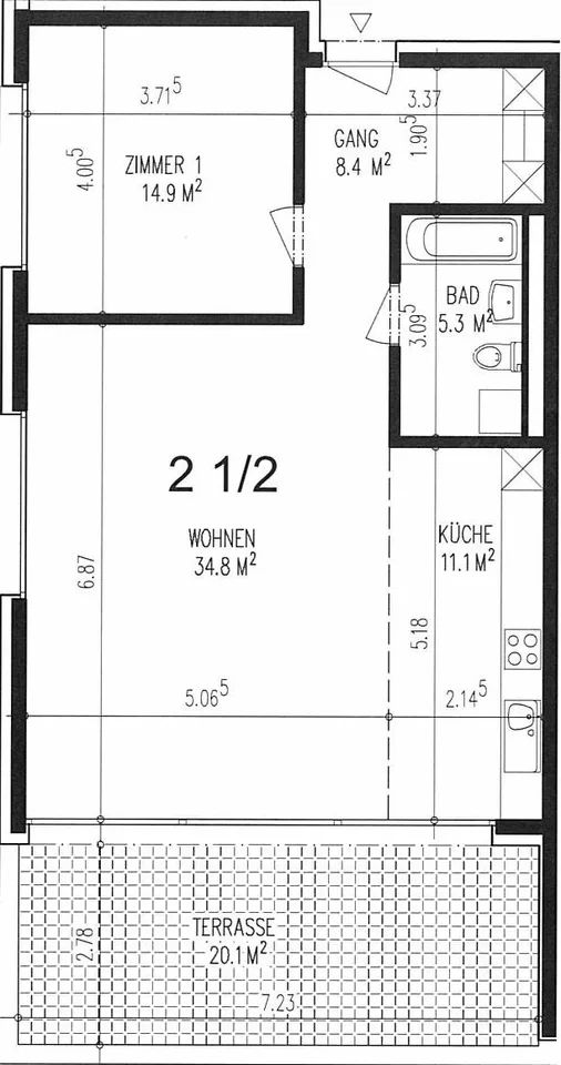 Helle 2.5-Zimmer-Wohnung mit Terrasse in Winterthur