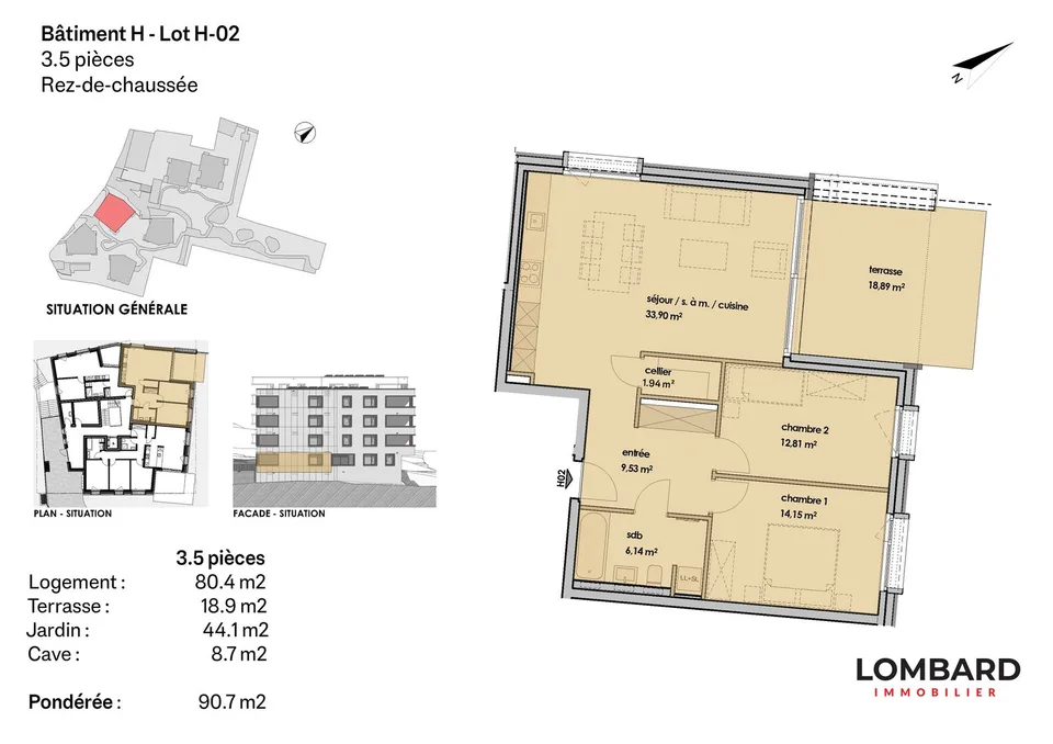 Appartement de 3.5 pièces en rez-de-jardin