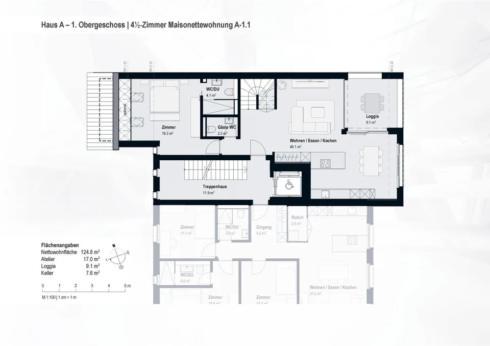 La "Casa nella Casa": appartamento 4,5 locali con loggia e studio aggiuntivo! A-1.1