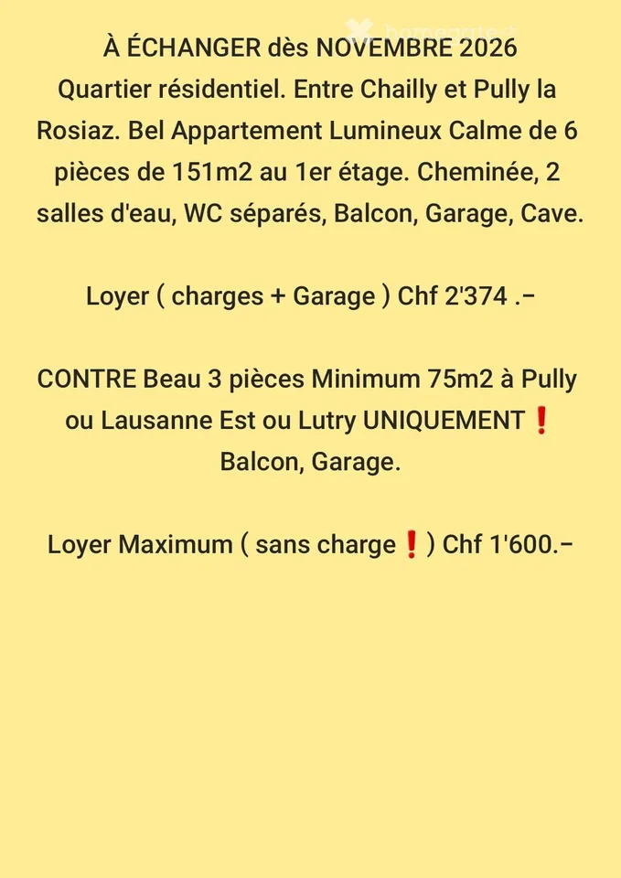 UNIQUEMENT ÉCHANGE - Reprise de Bail Dès NOVEMBRE 2026