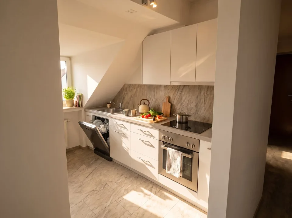 Freshly renovated with private laundry tower and excellent public transport connections at Stadelhofen station