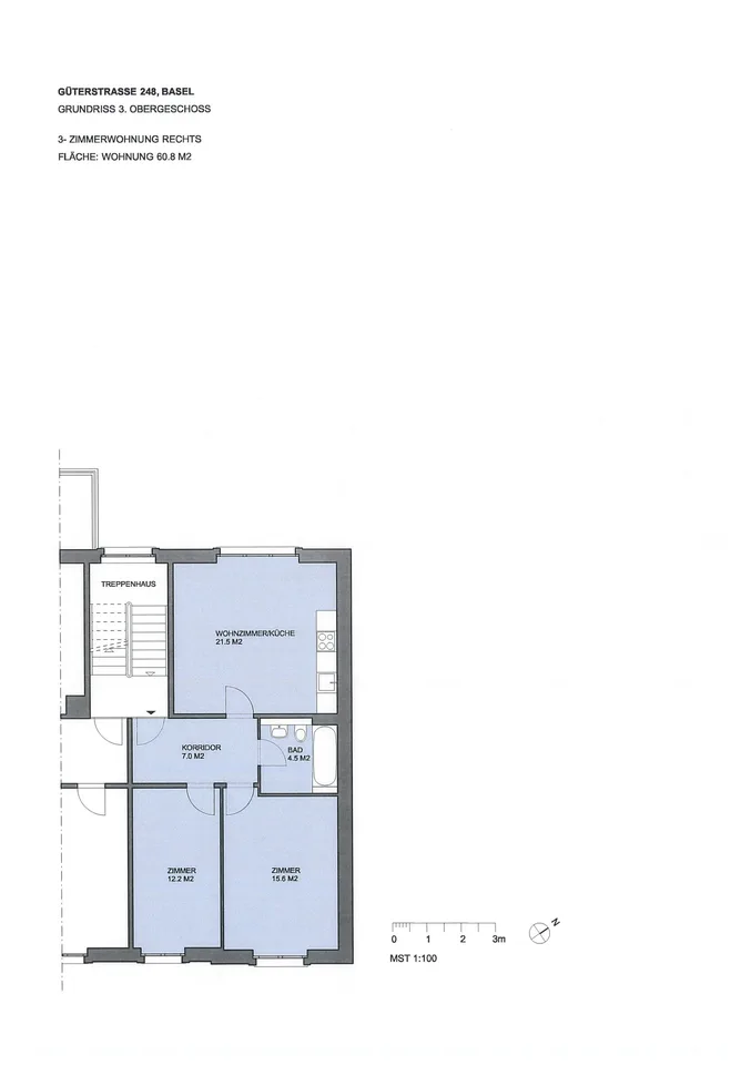 Appartement de 3 pièces en ancien bâtiment rénové avec charme à Gundeli