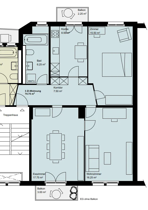 Spacious 3.5-room apartment in a central location