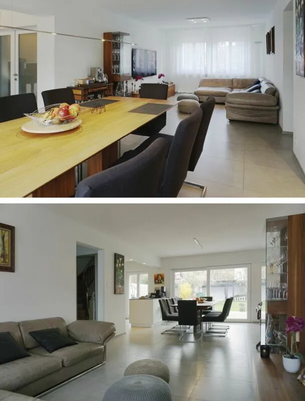 Maison de rangée modernisée avec garage double, système photovoltaïque et jardin généreux