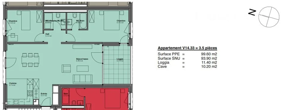 3.5 pcs ensoleillé avec loggia libre dès le 1er novembre