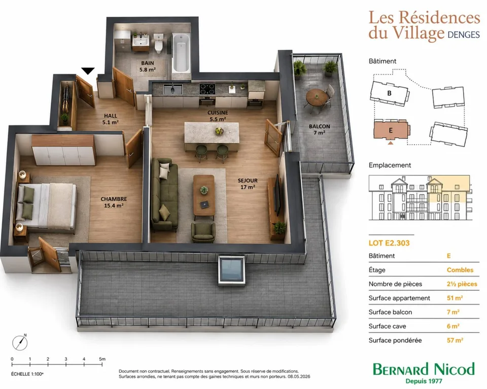 Appartement de 2,5 pièces avec balcon Idéal pour un investissement