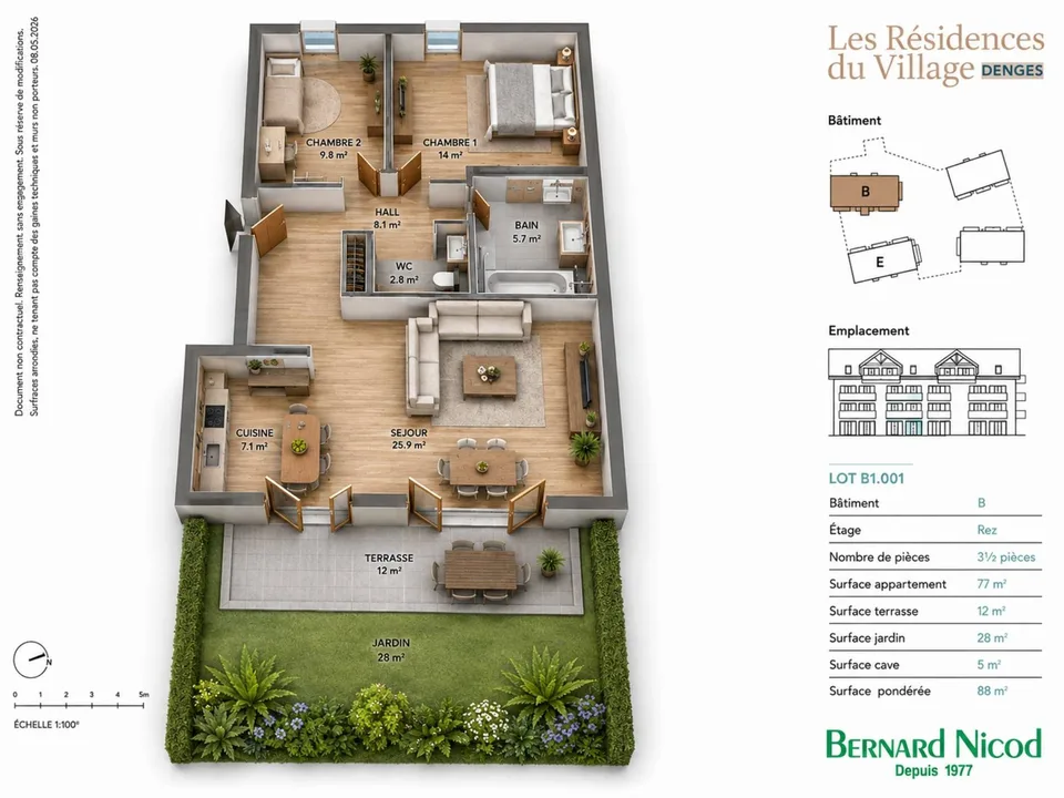 Denges - Rez-de-jardin de 3.5 pièces - 88 m² avec terrasse de 12 m² et jardin de 28 m²