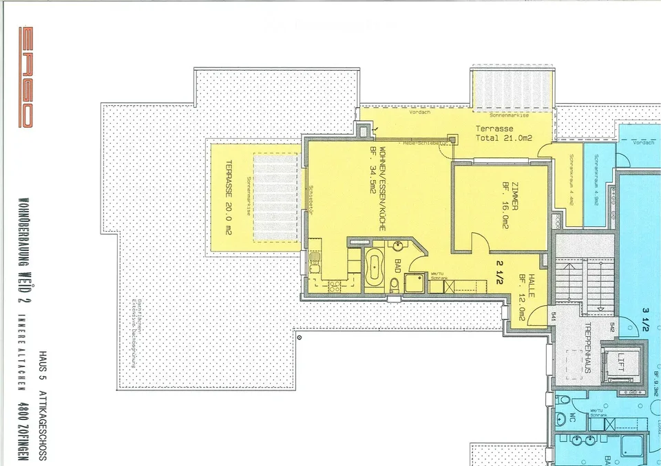 Appartement attique lumineux 2.5 pièces avec beaucoup d'intimité
