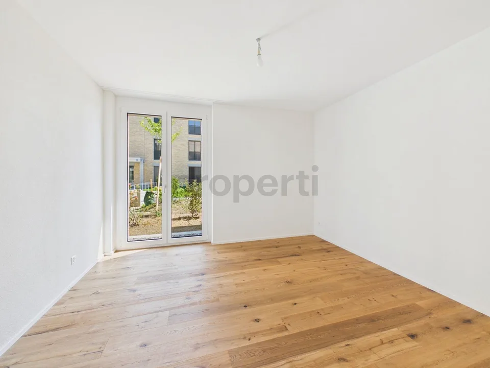 Nouvelle construction / Première occupation : Jardin privé de 120 m² avec vue sur le parc, 40 m² de surface habitable