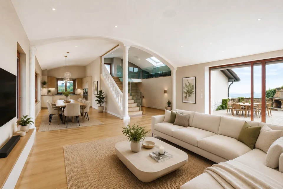 Harmony, space and nature! A unique villa in St-Blaise with a lake view