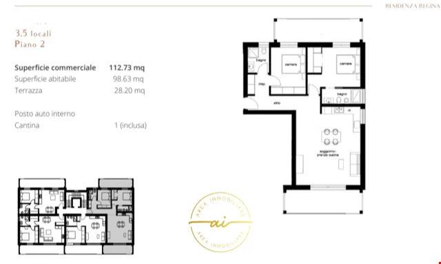 APPARTAMENTO DI 3.5 LOCALI AL SECONDO PIANO NELLA NUOVA RESIDENZA REGINA