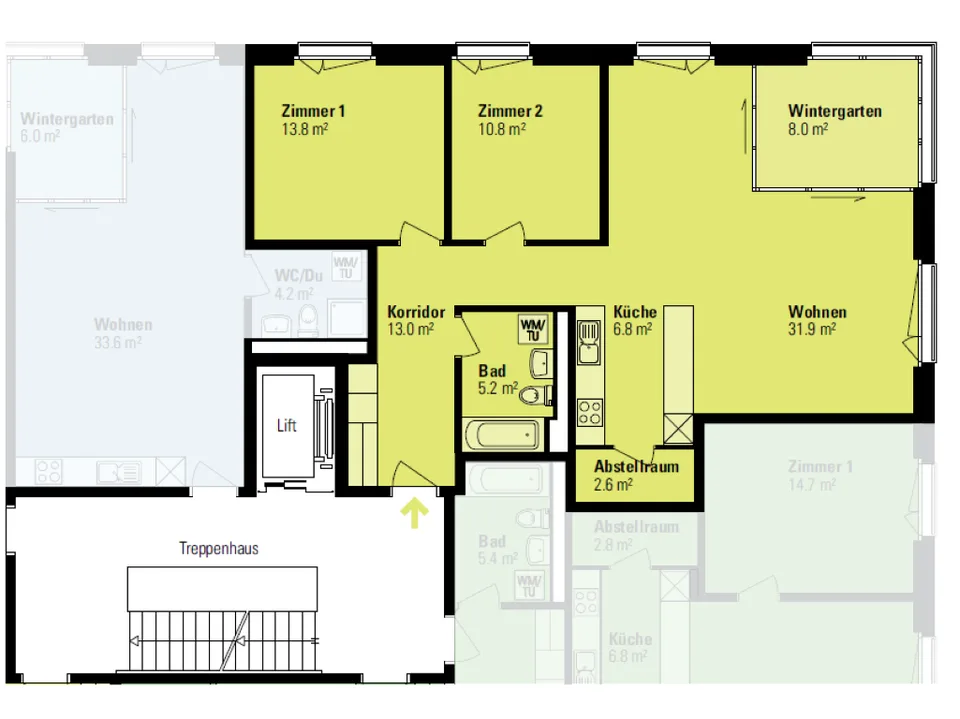 Modern and spacious 3.5-room apartment on the 4th floor with winter garden