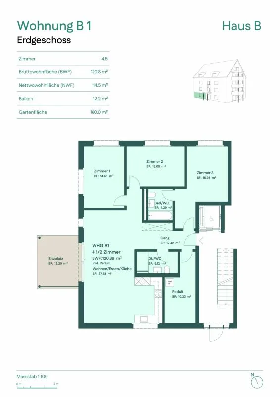 Appartement de jardin lumineux 4.5 pièces avec espace de séjour et jardin – photo 6 sur 6