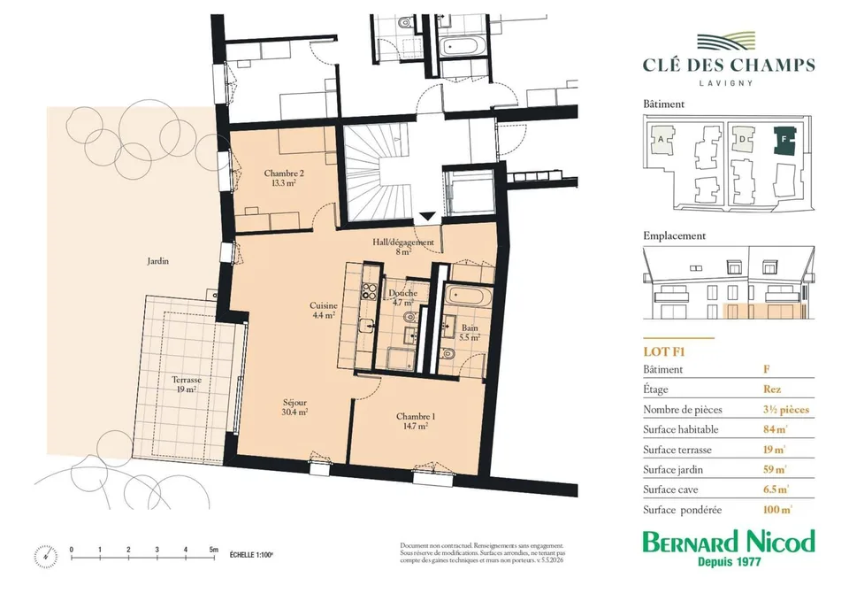 Apartment with 3.5 rooms, terrace, and garden
