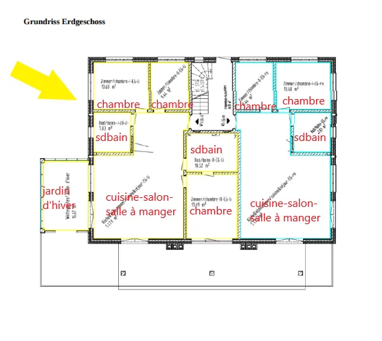 Magnifique appartement de 4,5 pièces avec terrasse et véranda, jardin 200m2 en option