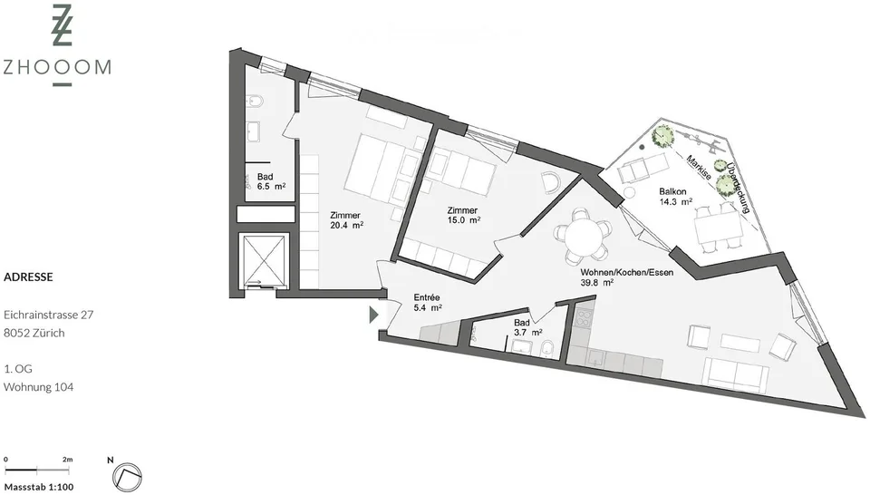 Modern 3.5-room apartment with balcony in Zürich-Seebach