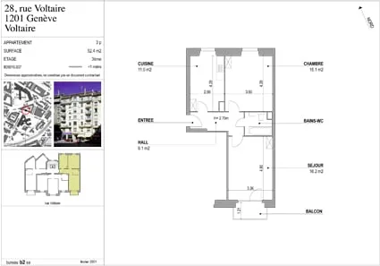Appartement de 3 pièces au 3ème étage