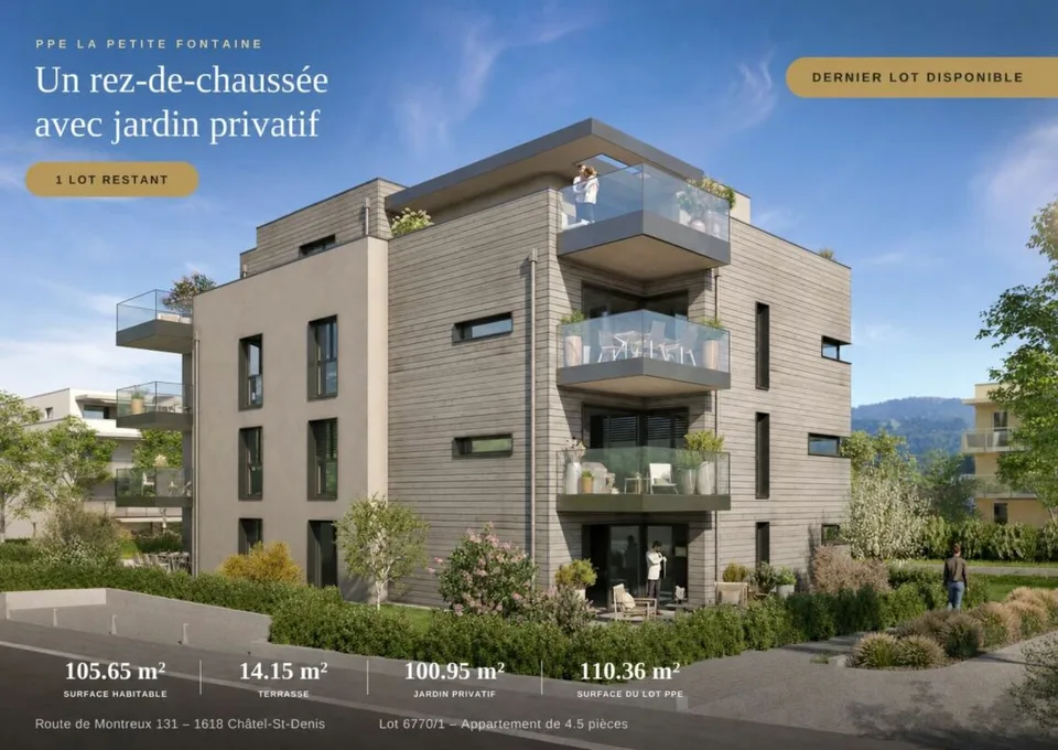 Plus que 1 lot disponible ! Rez-de-chaussée de 4.5 pièces avec grand jardin
