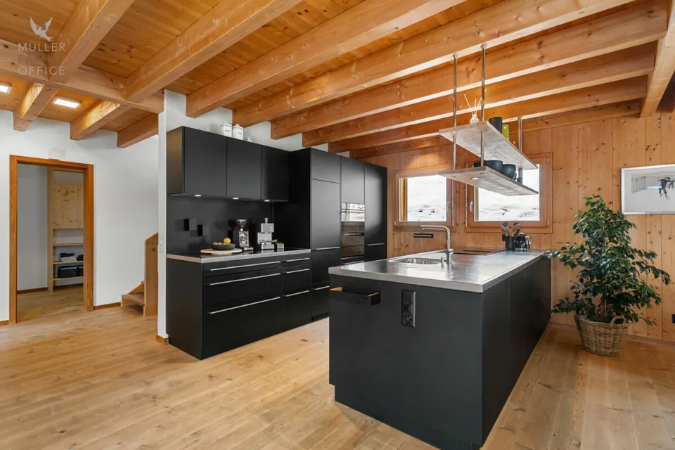 Stylish wooden house with alpine charm and sustainable living and energy concept