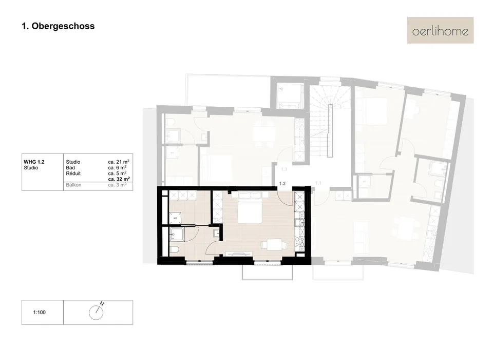 1-Zimmer-Wohnung mit grossem Reduit und Wäscheturm