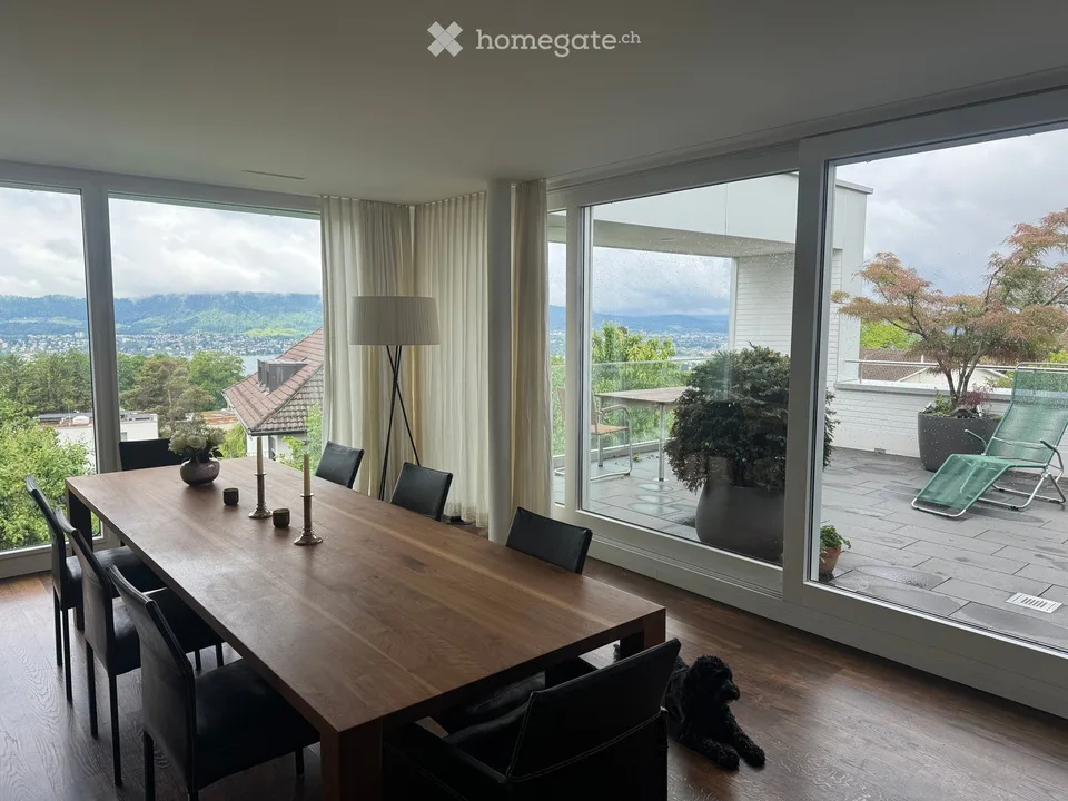 Exklusives Doppeleinfamilienhaus mit Panoramablick auf See, Alpen und Stadt