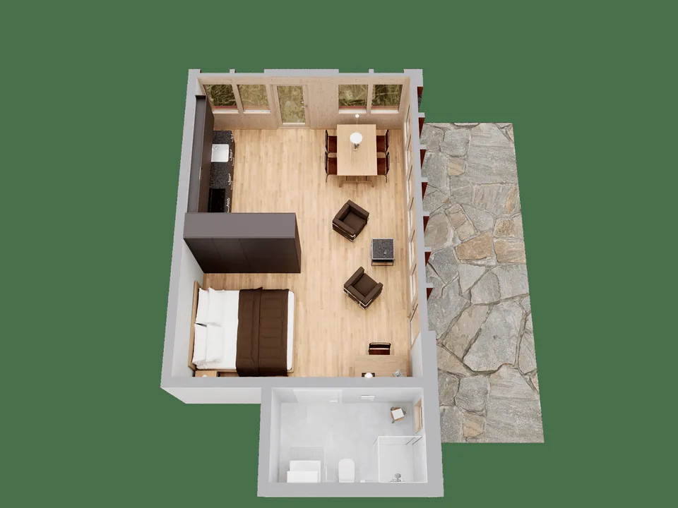 1-Zimmer-Studio im neuen Anbau der Residenz Posthaus – Projekt Posthaus Urigen