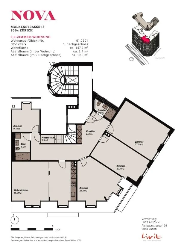 Right in the middle: Spacious 5.5-room apartment – ideal for shared flat