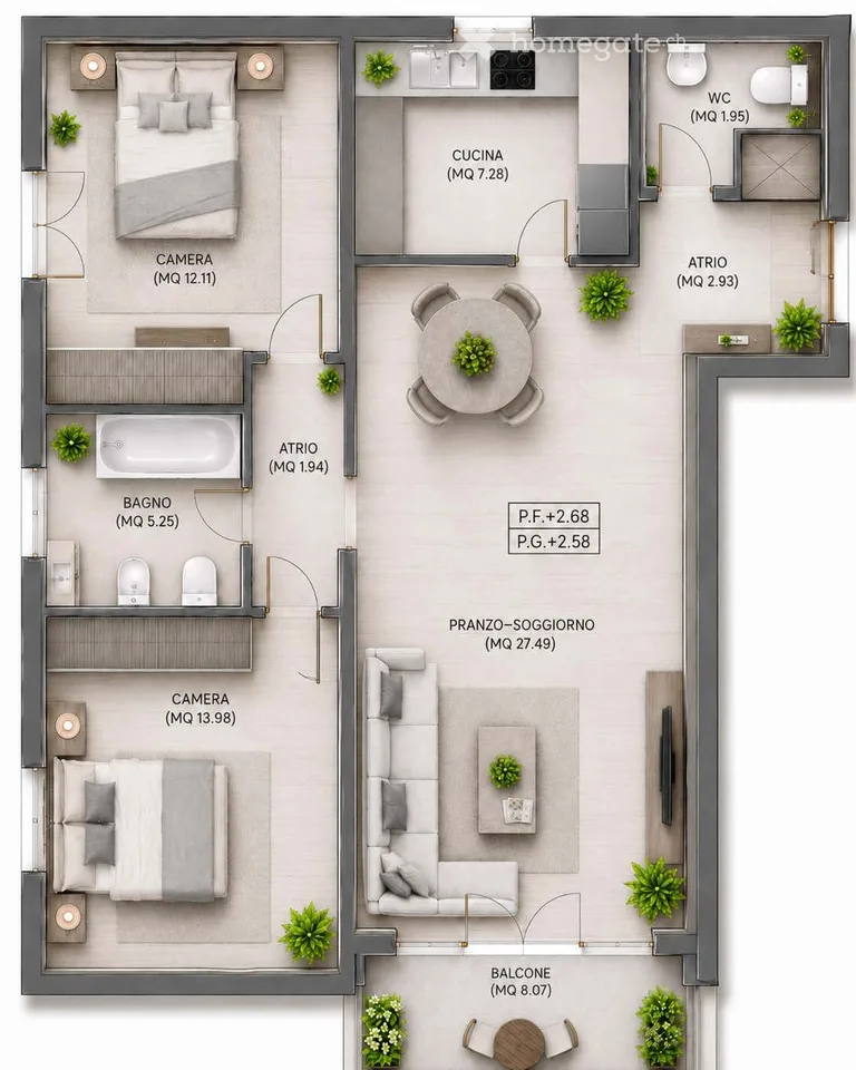Appartamento 3.5 locali con terrazza coperta e giardino