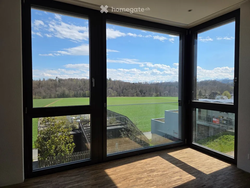 Helle Duplex-Wohnung mit Aussicht auf Feld und Alpen – nahe der Aare