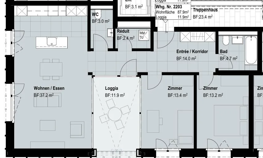 Moderne 3.5-Zimmer-Wohnung mit heller Loggia