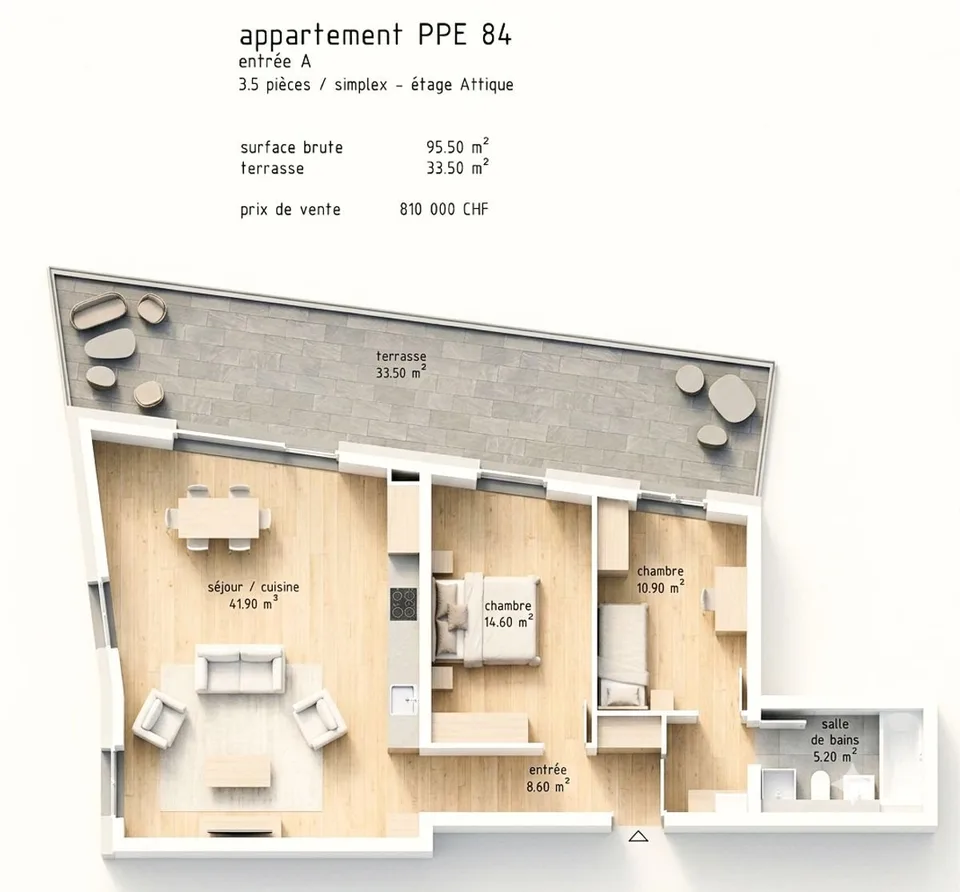 Le Carré de France: Lot 36 – 3.5 pièces en attique au coeur de Sion – photo 20 sur 21