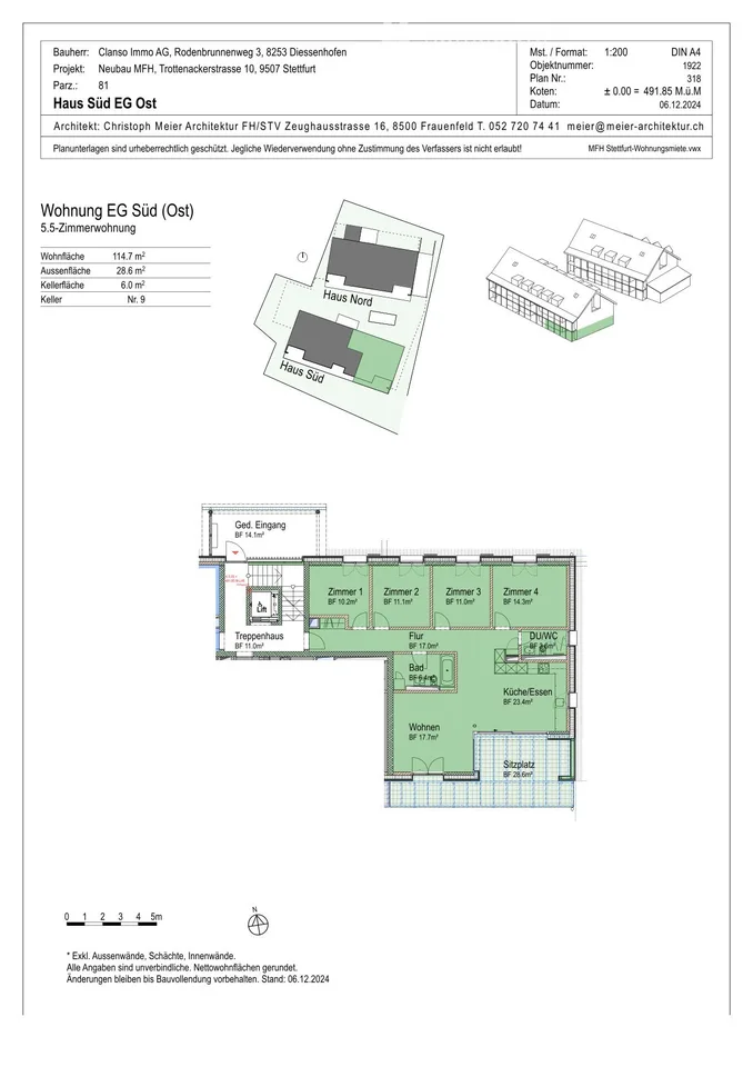 Erstvermietung – Wohnen am Sonnenberg: Moderne 5.5-Zimmer-Wohnung mit grosser Aussenfläche