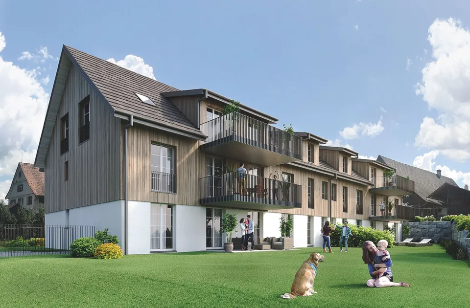 Moderne 3.5 Zimmer-Wohnung mit grossem Sitzplatz und Blick ins Grüne