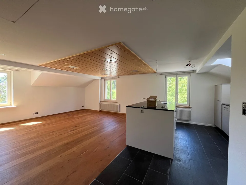 Delizioso appartamento di 3,5 locali in mansarda in un edificio antico con una vista incantevole sulla verde zona di Fischenthal