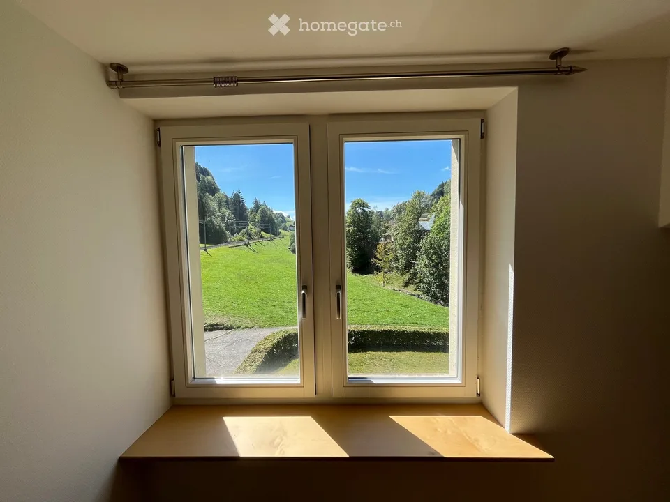 Delizioso appartamento di 3,5 locali in mansarda in un edificio antico con una vista incantevole sulla verde zona di Fischenthal