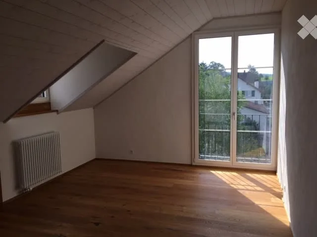 Loft-artige Dachwohnung in ehemaligem Bauernhaus mit grossem Gartensitzplatz am Bach