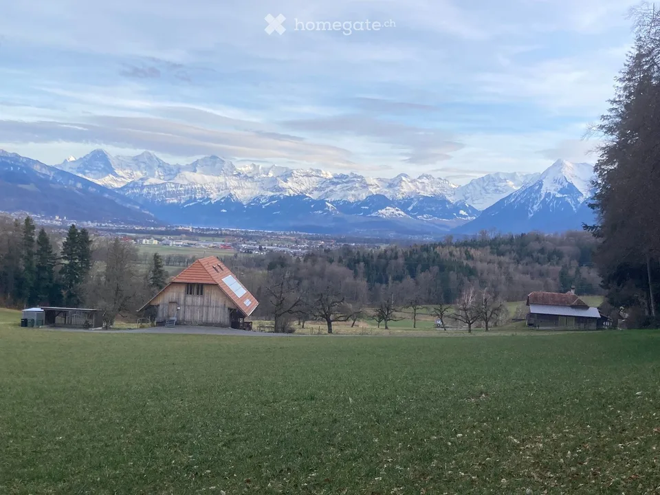 Maison de paysan de 5,5 pièces à Seftigen : vivre dans le vert avec panorama montagnard