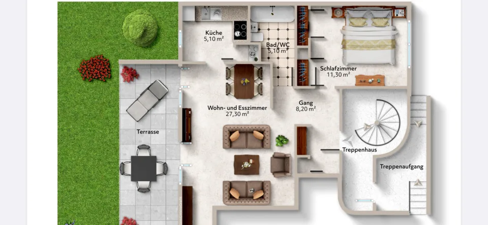 Cozy and partially renovated 2.5 room apartment with garden seating area