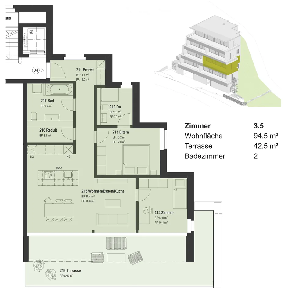 Sunny 3.5 room new building terrace apartment with a view of the mountains and owner-occupier standard