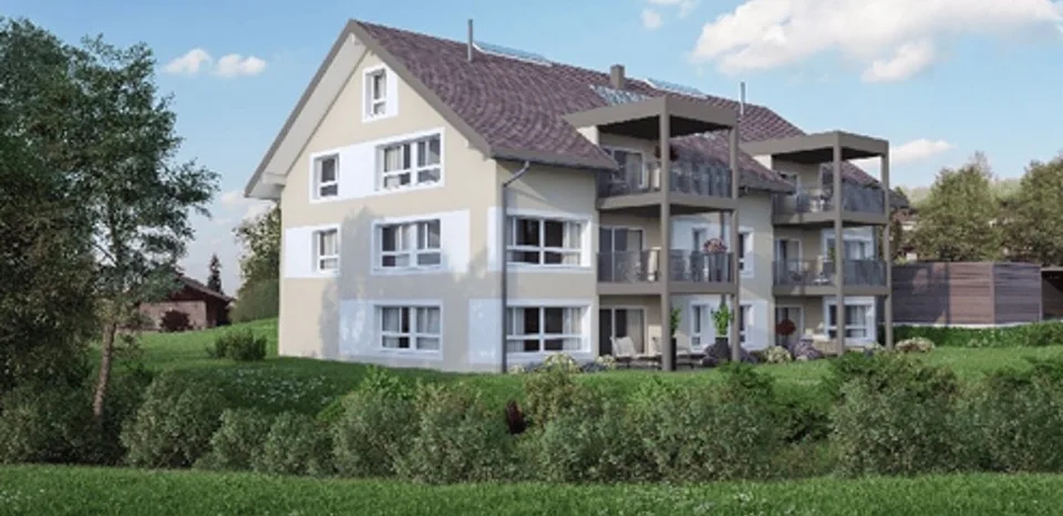 Nouveau bâtiment 2027 : 150 m² d'espace de vie sur deux étages, galerie ouverte avec baignoire indépendante et norme Minergie
